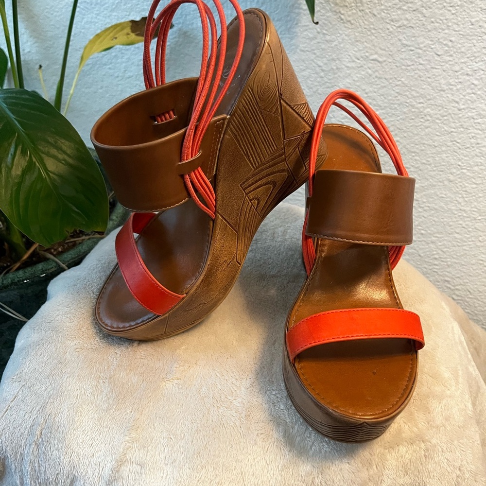Made in Italy Wedges - Orange Red - Size 7